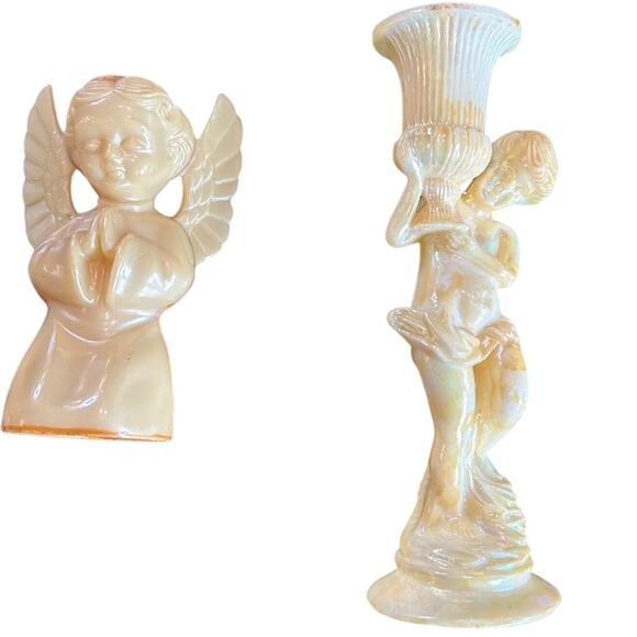 plastic regal vintage shiny Cream Angel candleholder and Cherub Figurines - Picture 1 of 7